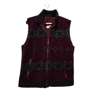 Vintage 90s Y2K Eddie Bauer Aztec Fleece Vest Men S Burgundy Western USA Outdoor